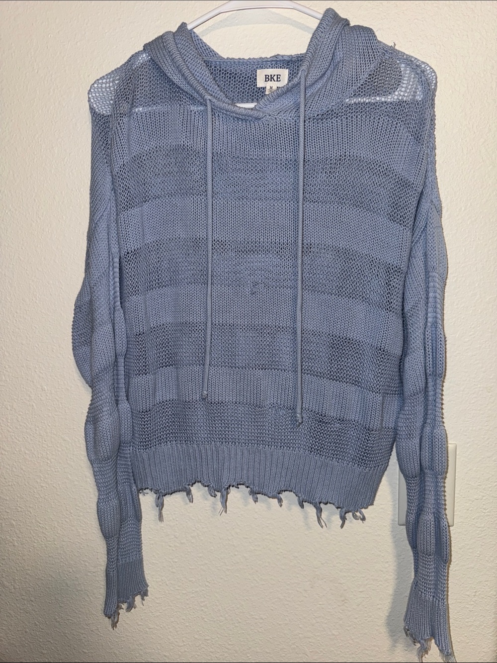 BKE Light Blue Open-Knit Hoodie Sweater